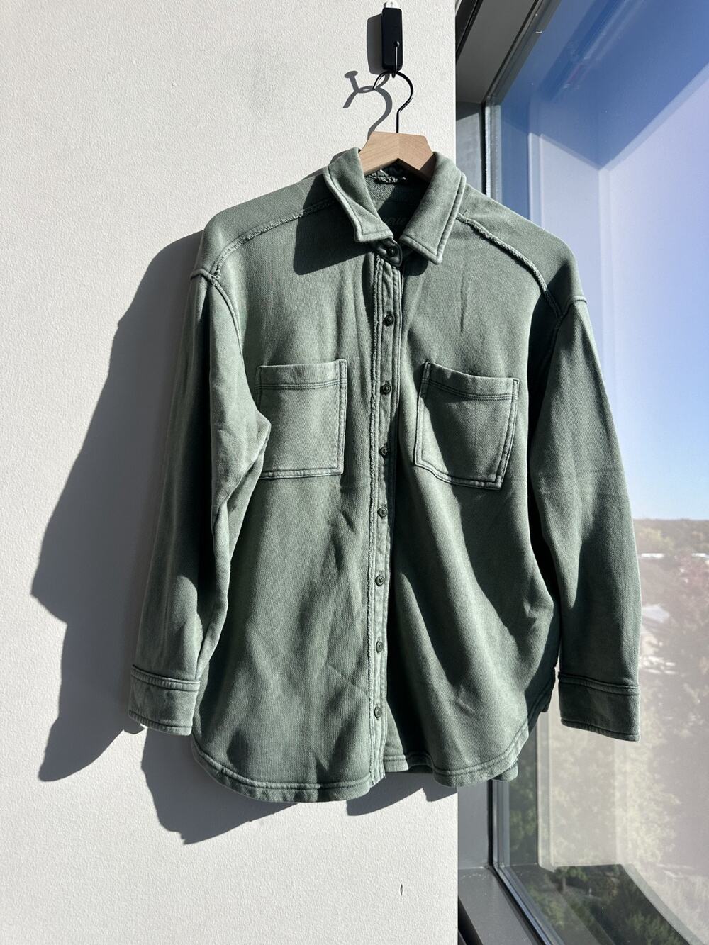 Aerie Lumber Jane Olive Green Cotton Blend Fall Fleece Button Up Shirt Sz XXS